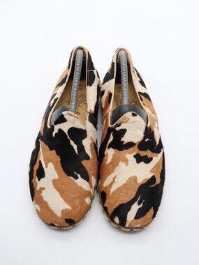 Sabah Calf Hair Leather Slip On Shoes Men's EU 42 Handmade Camo Flats